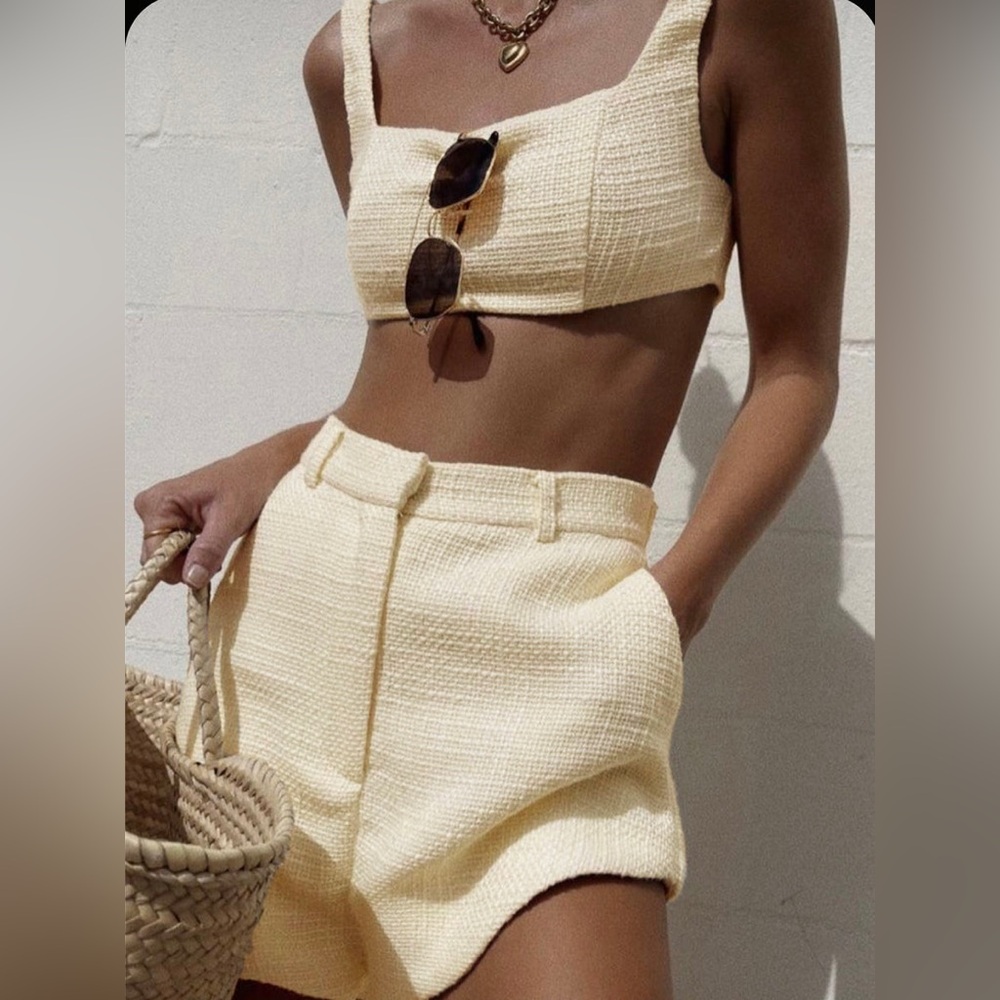 Commense Tweed Backless Plain Shorts Set size‎ S COLOR — Off-White